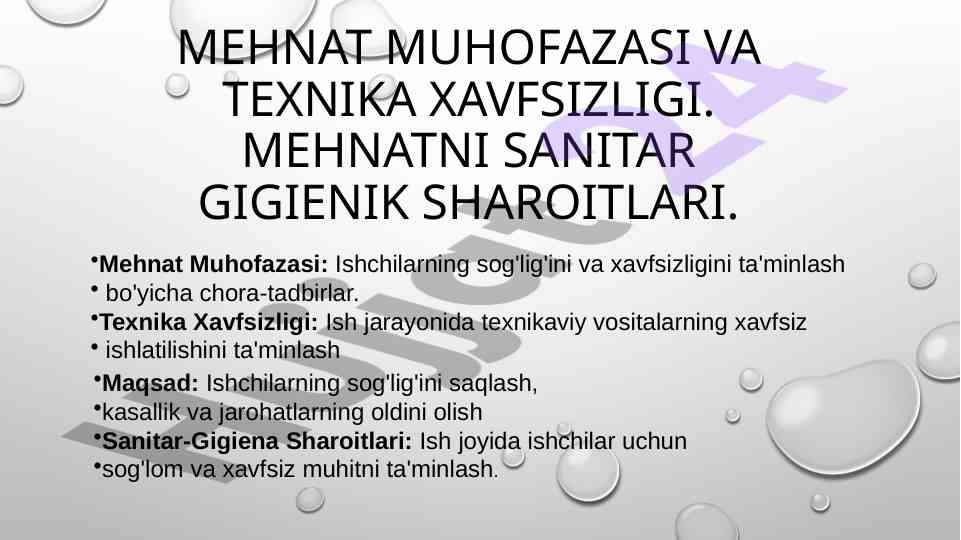 Mehnat muhofazasi va texnika xavfsizligi tahlili