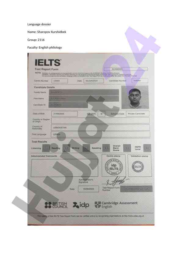 Ingliz tili filologiyasi bo'yicha tahlil dossesi