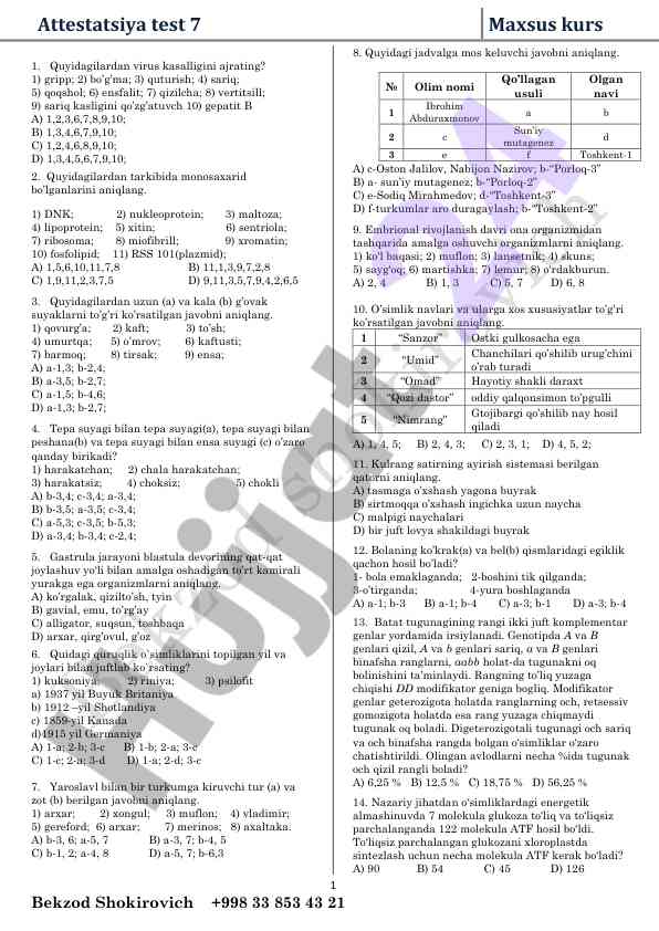 Virus kasalliklari va monosaxarid aniqlash testi