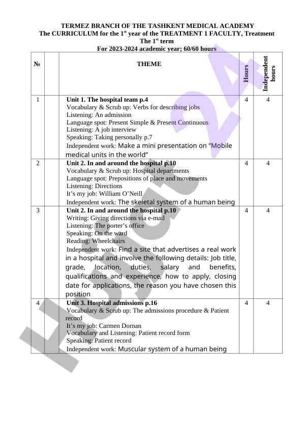 Curriculum overview for medical faculties 2023-2024