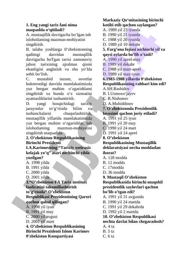 Eng yangi tarix fani o‘qitishning maqsadlari
