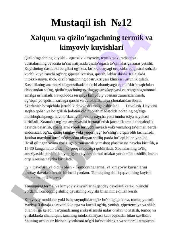 Xalqum va qizilo‘ngachning termik kuyishlari