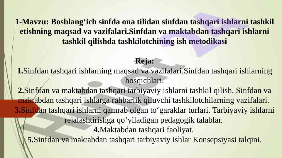 Boshlang‘ich sinfda ona tilidan tashqari ishlar