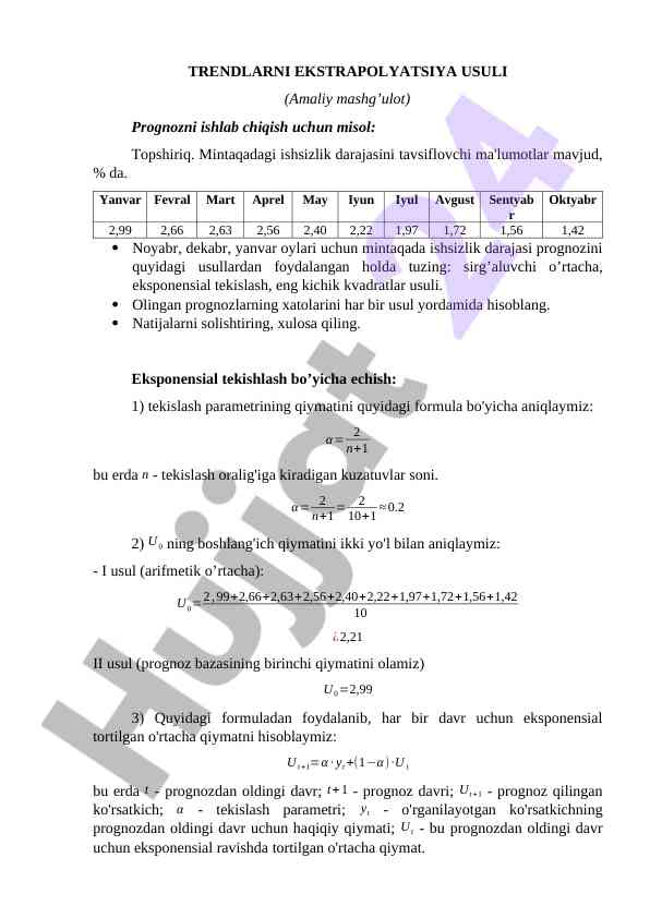 Trendlarni Ekstrapolyatsiya Usuli Bilan Prognozlar