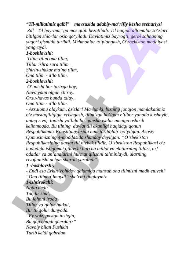 Til millatimiz qalbi bayrami ssenariysi