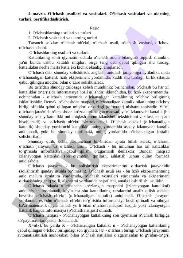 O‘lchash usullari va vositalari tahlili