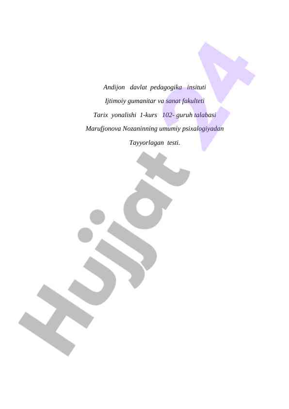 Umumiy psixologiya testi bo‘yicha savollar