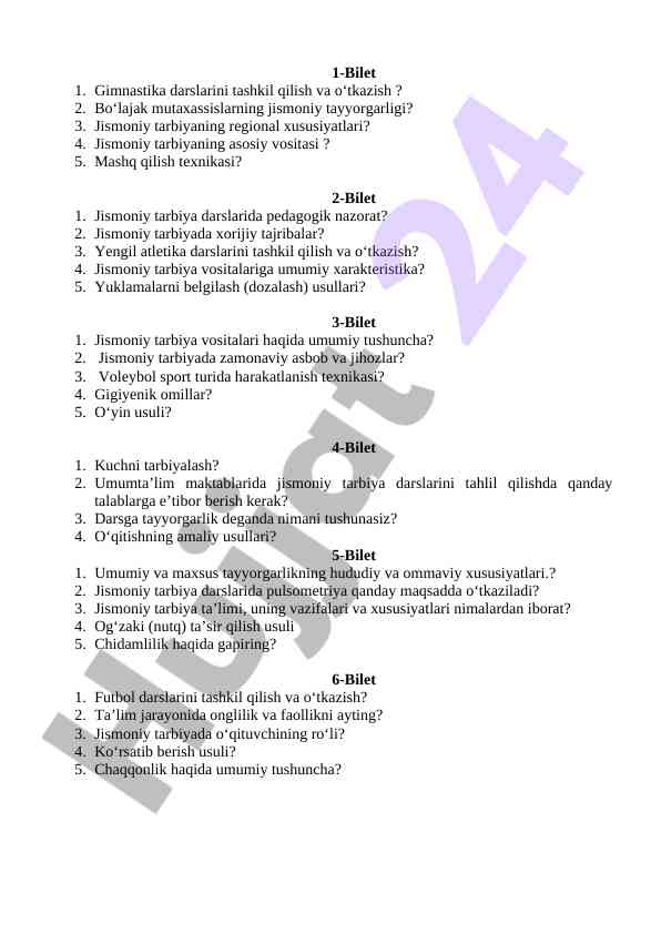 Jismoniy tarbiya darslarini tashkil qilish va o‘tkazish