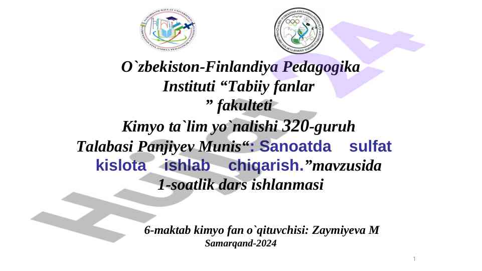 Sulfat kislota ishlab chiqarish yuzasidan dars ishlanmasi