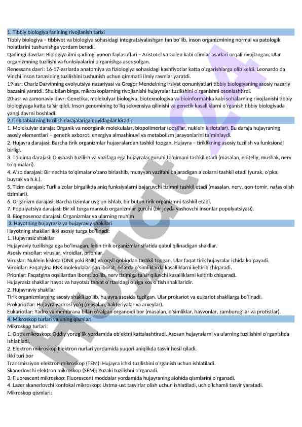 Tibbiy biologiya fanining rivojlanish tarixi