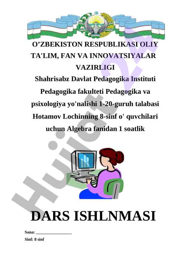 Algebra fanidan dars ishlanmasi 8-sinf uchun