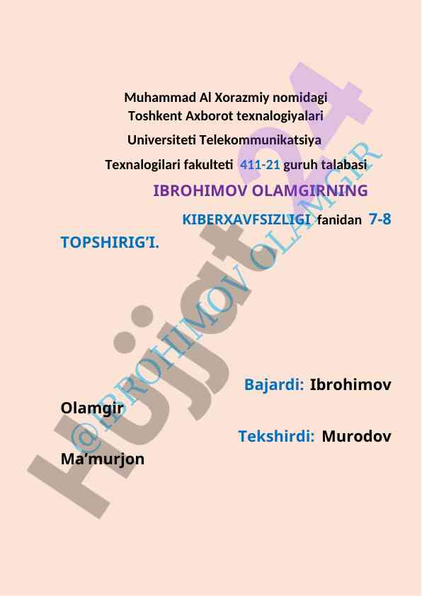 Kiberxavfsizlik fanidan amaliy topshiriqlar