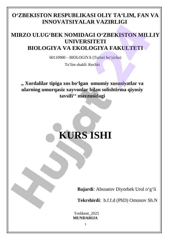 Xordalilar tipiga xos umumiy xususiyatlar