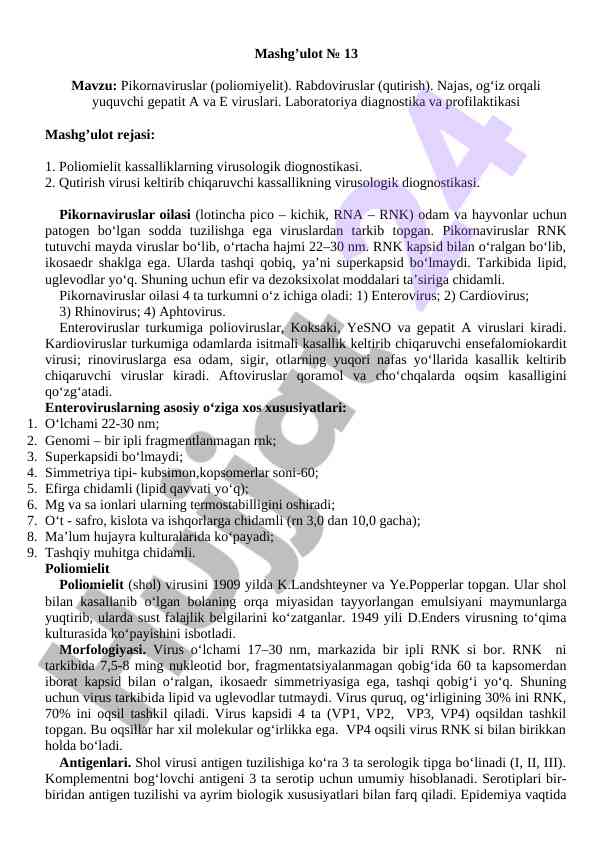 Pikornaviruslar va rabdoviruslar diagnostikasi
