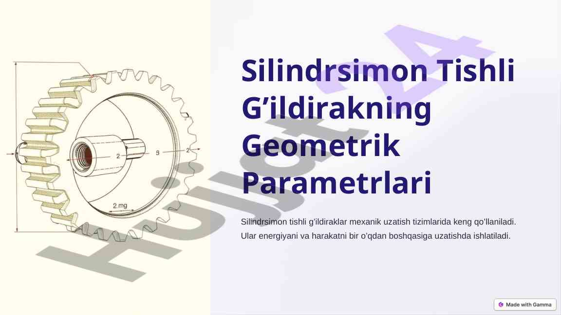 Silindrsimon tishli g’ildirakning geometrik parametrlari