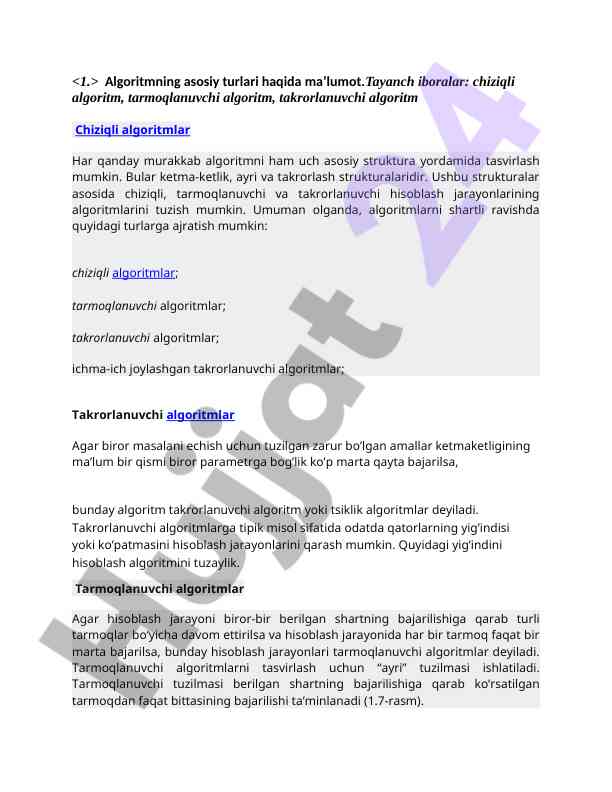 Algoritmlar turlari va ularning tushunilishi