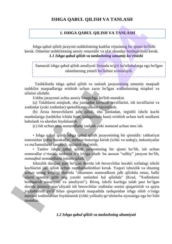 Ishga qabul qilish va tanlash jarayoni