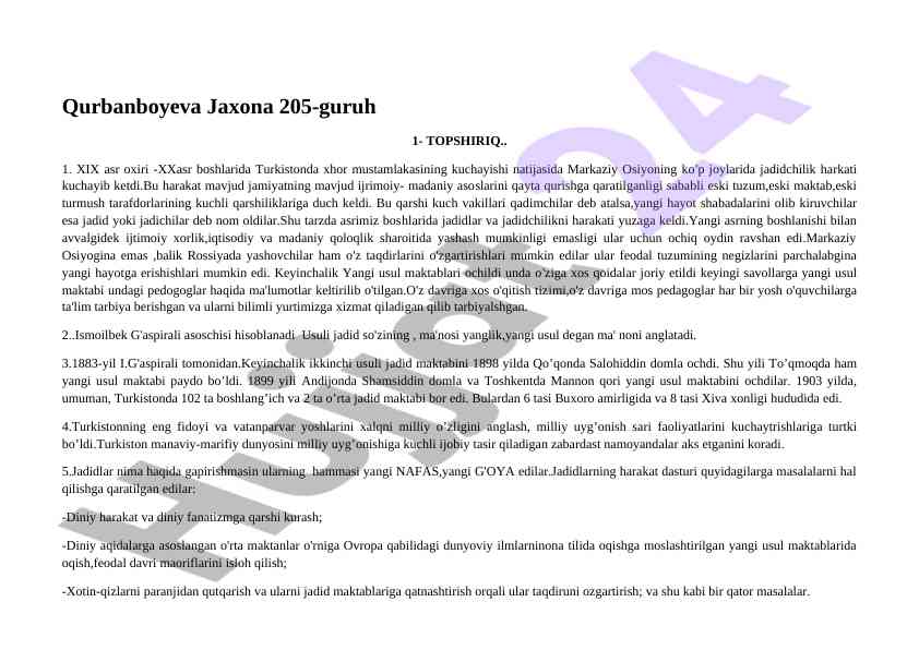 Jadidchilik harkati va markaziy osiyodagi o'zgarishlar