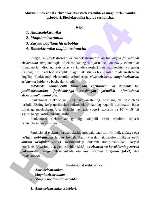 Funksional elektronika asboblari haqida tushuncha