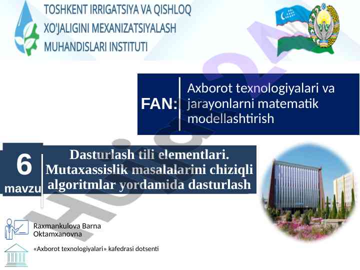 Dasturlash tili elementlari va algoritmlar