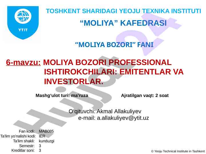 Moliya bozori professional ishtirokchilari