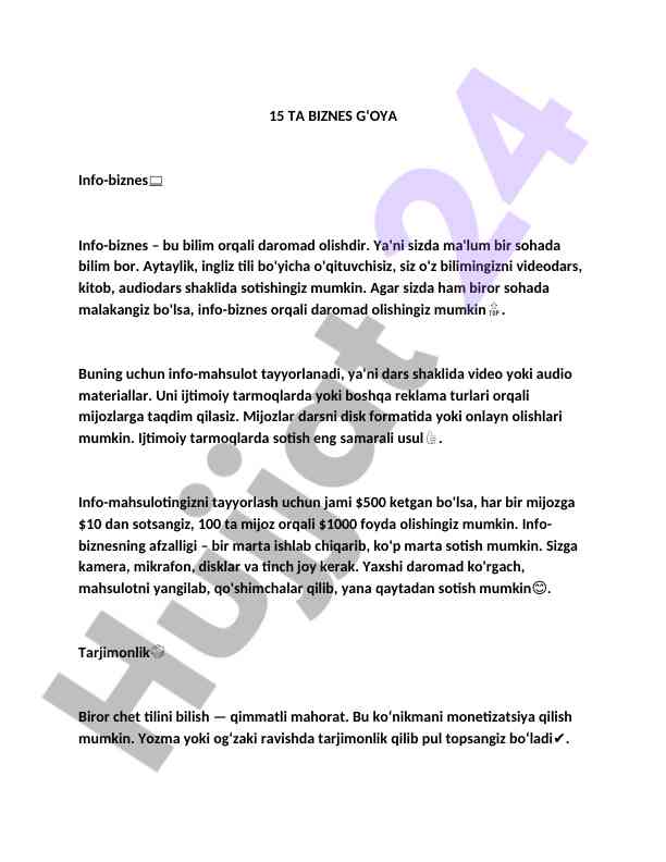 15 ta biznes g‘oya: info-biznes strategiyalari