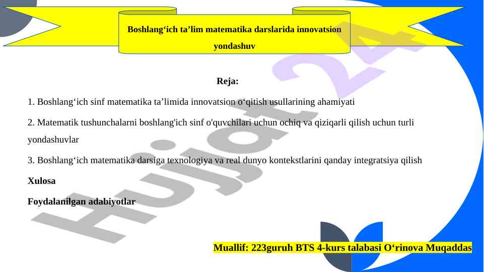 Innovatsion o‘qitish usullari matematika darsida