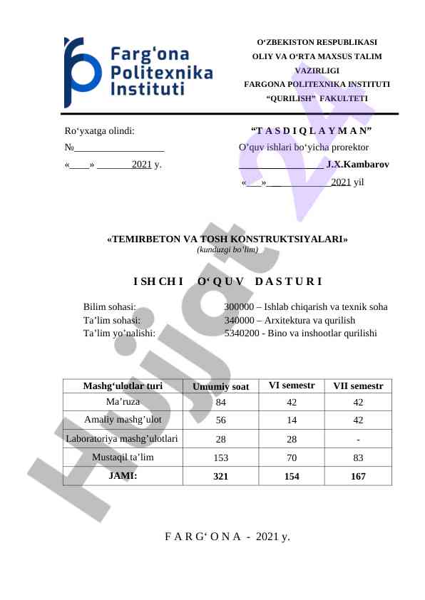 Temirbeton va tosh konstruktsiyalari dasturi 2021