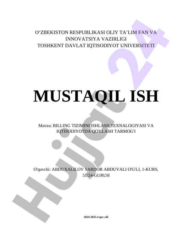 Billing tizimlarini ishlash texnologiyalari