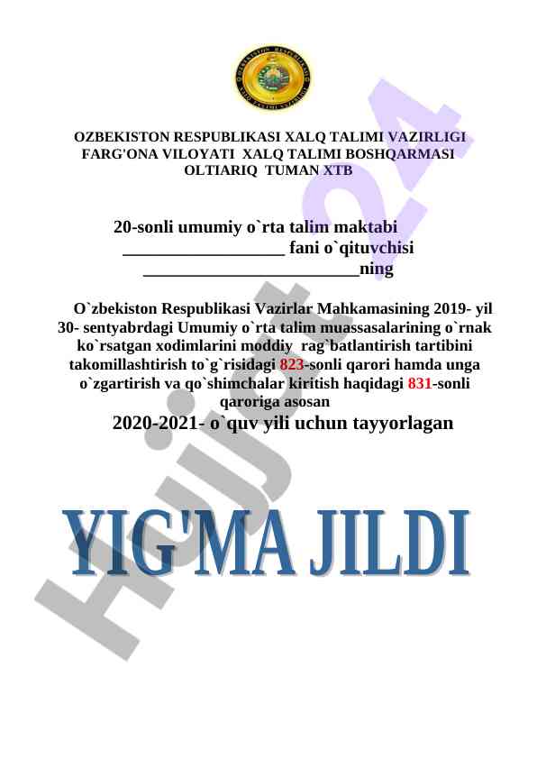Tayyorlangan dars ishlanmalari 2020-2021 o‘quv yili
