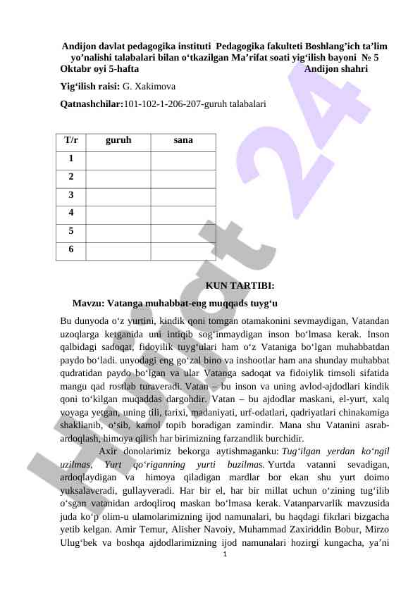 Vatanga muhabbat – eng muqqads tuyg'u