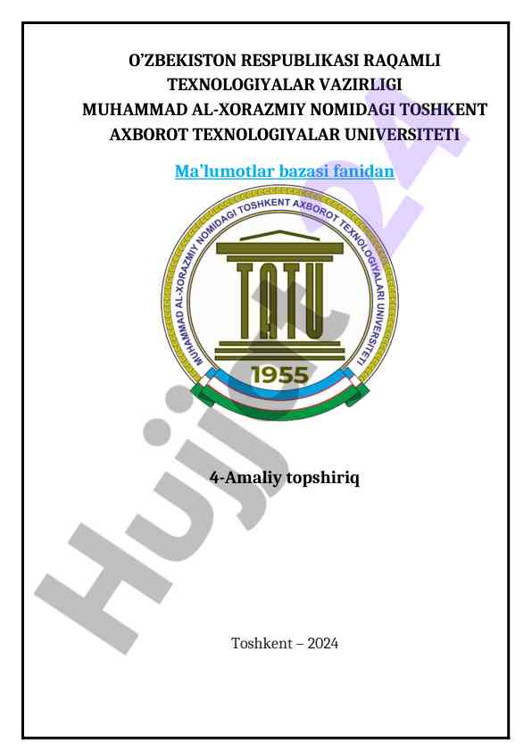 Infologik model va amaliy topsiriqlar bo'yicha mashg'ulot
