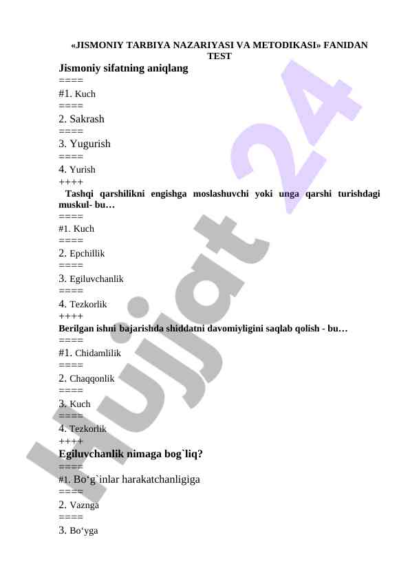 Jismoniy tarbiya nazariyasi va metodikasi testi