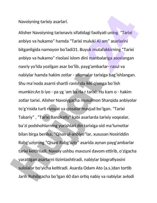 Navoiyning tarixiy asarlari va tarixi anbiyolar
