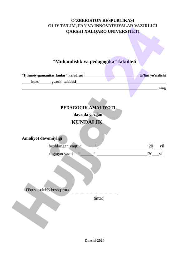 Pedagogik amaliyot davrida yozilgan kundalik