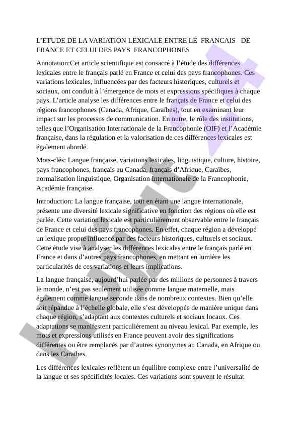 Fransuz tili va frantsiya o‘rtasidagi lexik farqlar