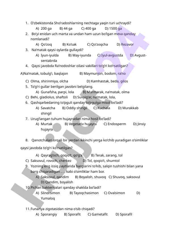 O‘zbekistonda sho’radosh turlari haqida savollar
