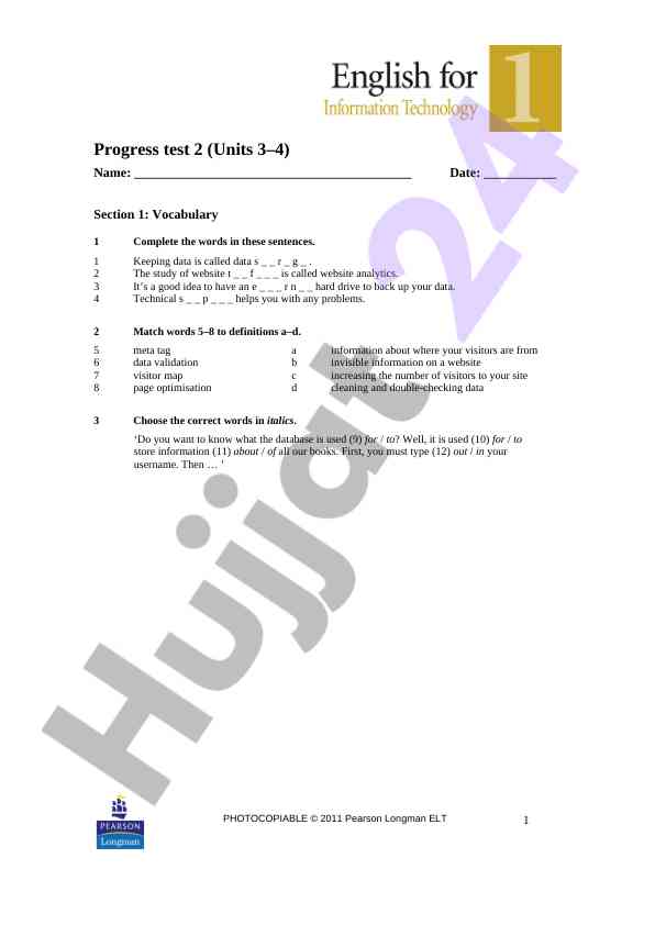 Progress test 2: vocabulary va language section