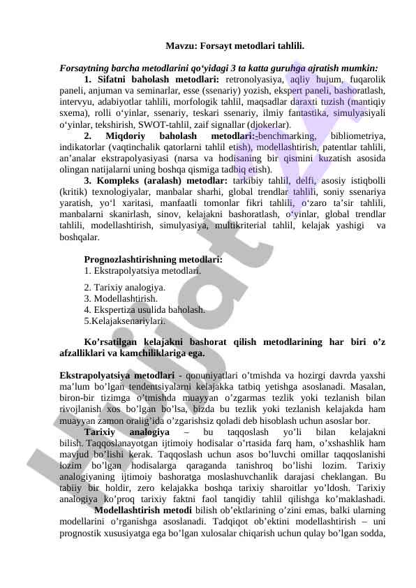 Forsayt metodlari tahlili va ularning turlari