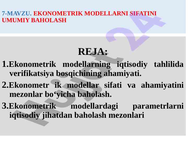 Ekonometrik modellarning sifatini baholash yondoshuvlari