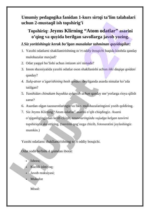Odatlarni shakllantirish haqida jeyms klir asari