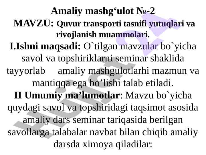Quvur transporti tasnifi va rivojlanish muhokamalari