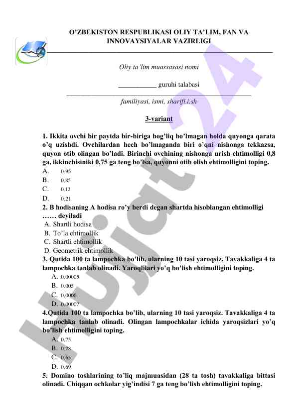Ehtimolliklar bo'yicha masalalar boshqaruvi
