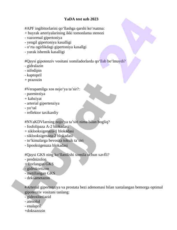 Yada test uzb 2023: gipertoniya kasalliklari