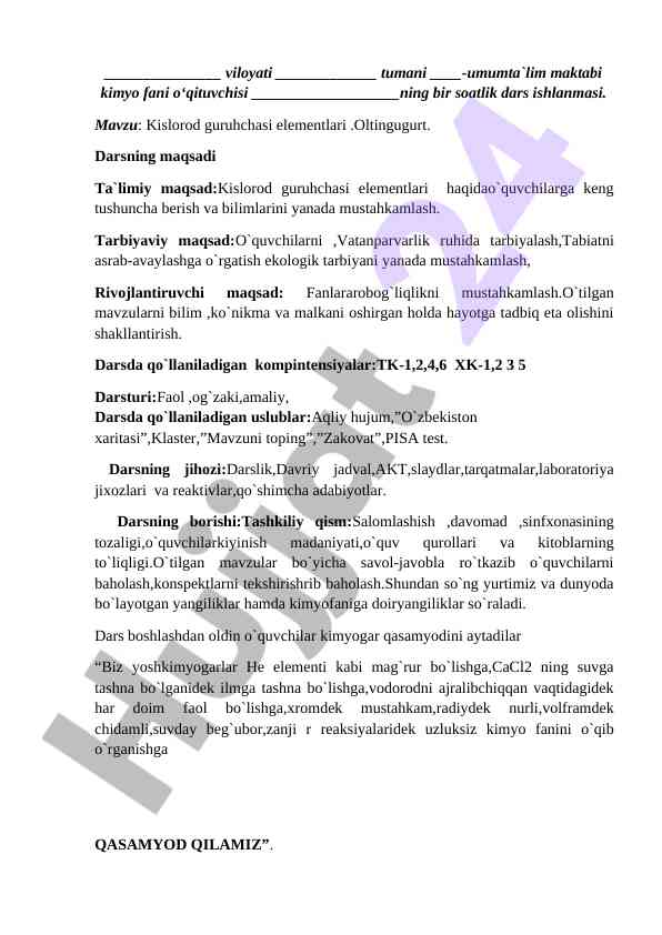 Kislorod guruhchasi elementlari dars ishlanmasi
