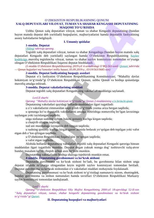 Xalq deputatlari maqomi to‘g‘risida qonun