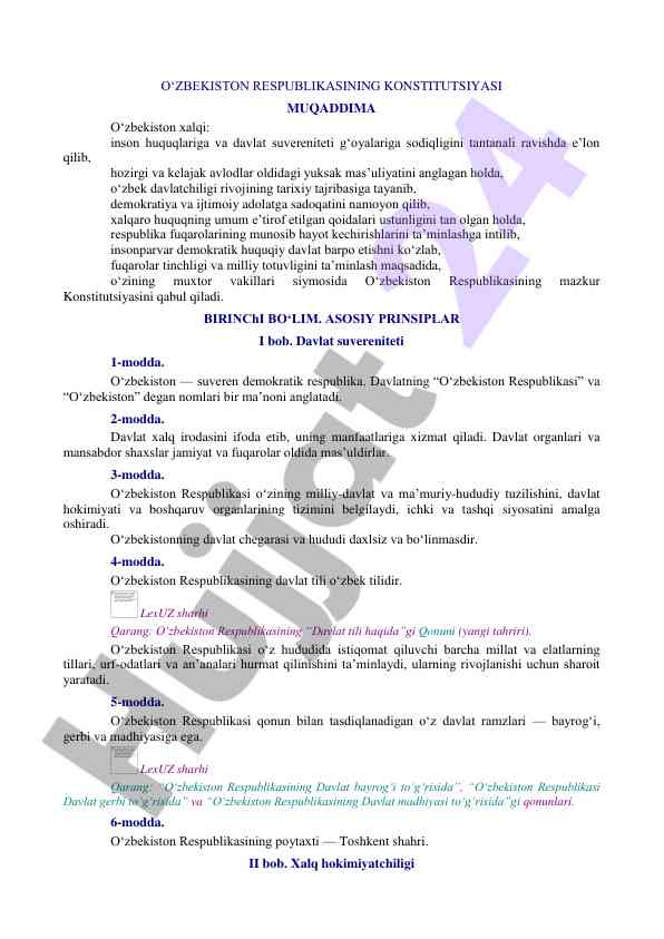 O'zbekiston respublikasining konstitutsiyasi muqaddimasi