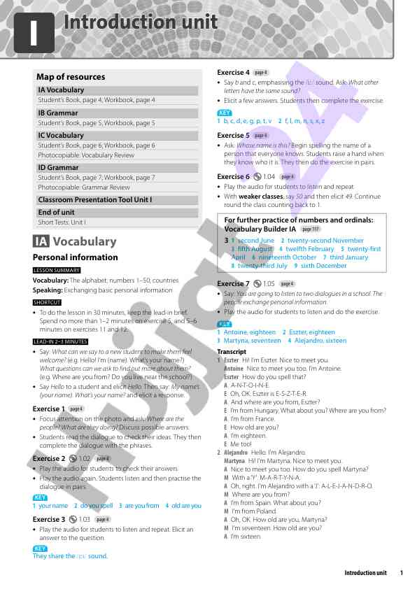Vocabulary and grammar lesson plan for unit i