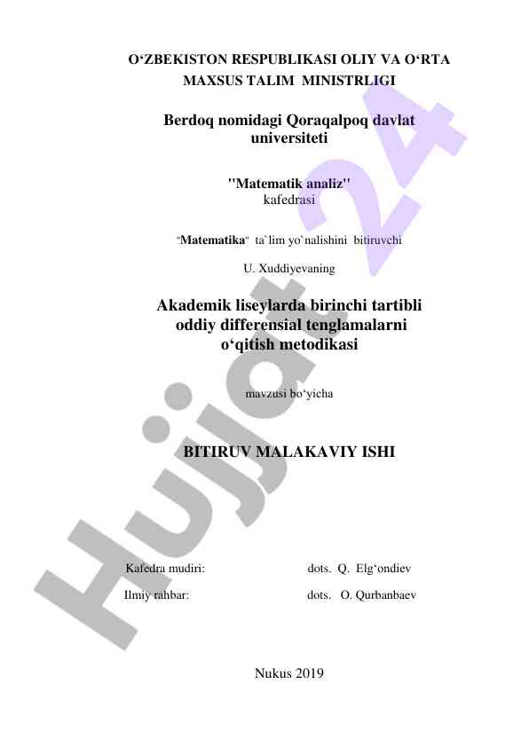 Differensial tenglamalarni o„qitish metodikasi
