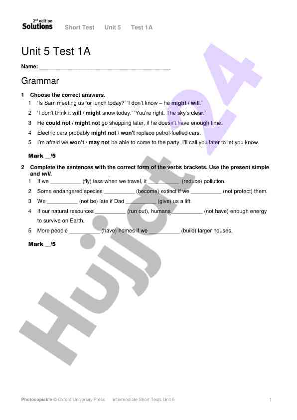 Short test unit 5 grammar exercises
